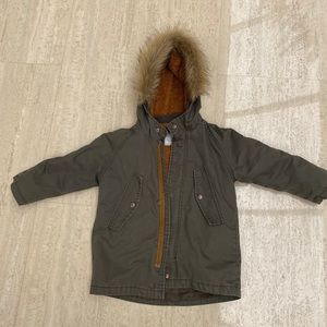 Zara kid kaki coat with removable insert and hood